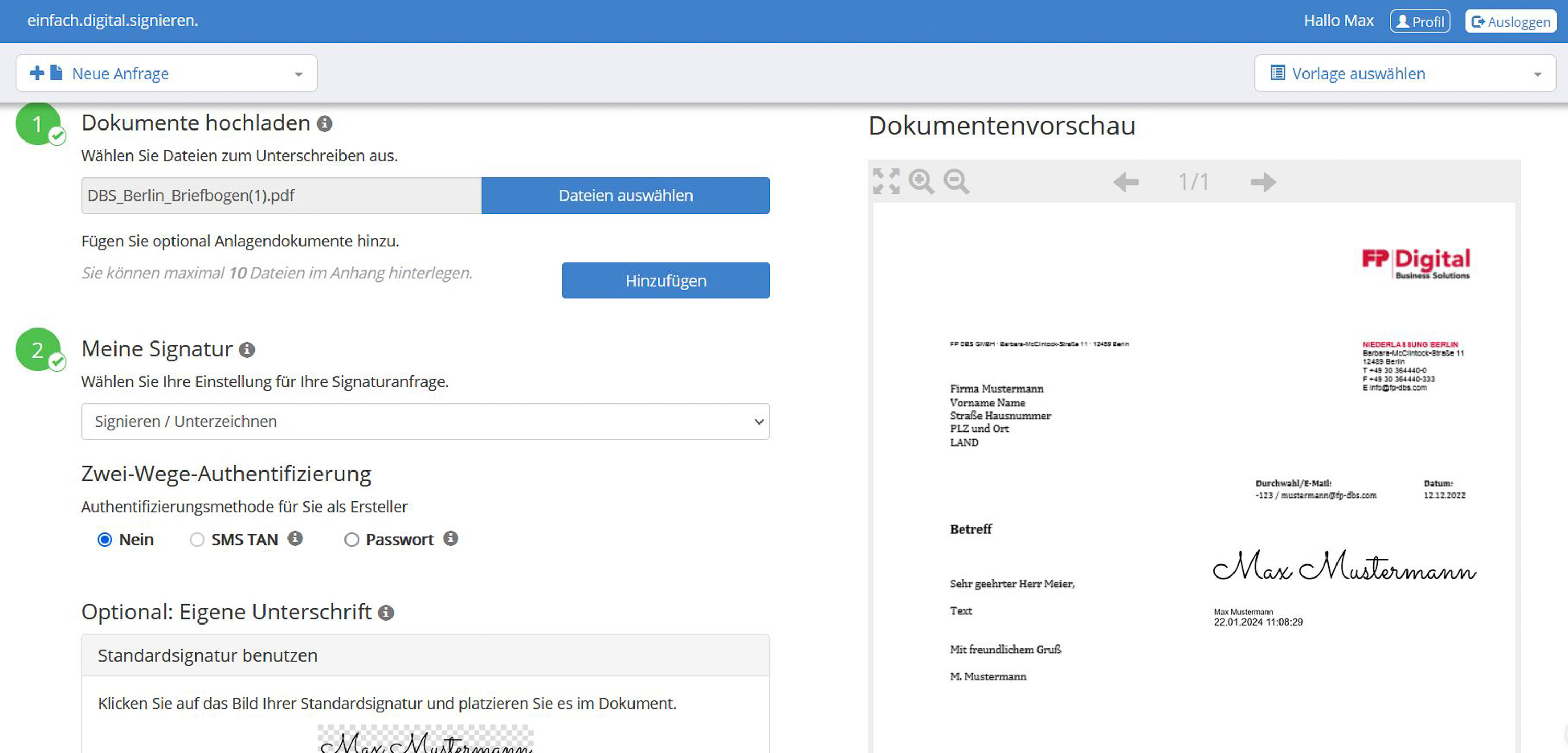 screenshot of FP Sign